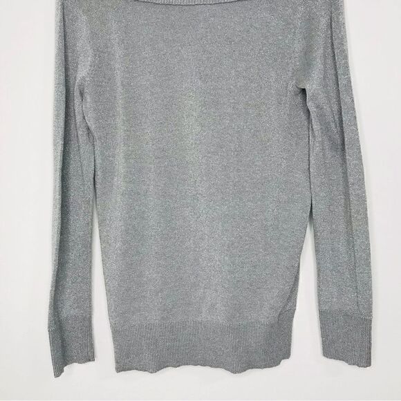 Michael Kors Cowl Neck Knit Silver Metallic Sweater Petite - Picture 6 of 10
